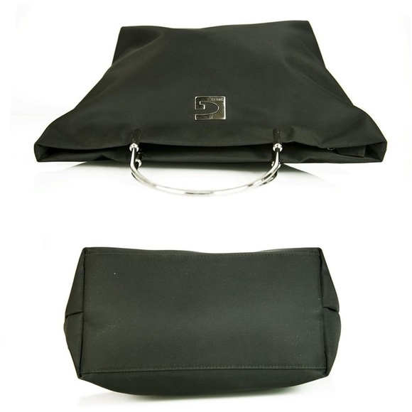 Guess Black Nylon Canvas Silver Tone Handles Handbag Small Tote Purse Y2K 90s - Picture 2 of 11